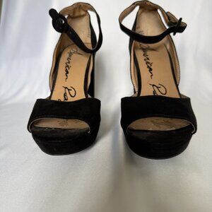 American Rag Reeta Platform Sandals Black Suede Block Heel Size 7M Ankle Strap